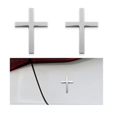 2PCS Metal Jesus Christ Cross Badge Stickers, 2.5"×1.8" Alloy 3D Silver