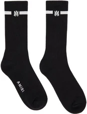 $120 AMIRI Black Men's  Small MA-Logo Stripe Crew Socks 4344 Size 10-11
