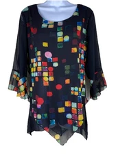 Adore Womens XL Colorful Dressy Tunic Top Layered With Asymmetrical Hem