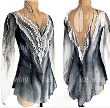 Figure Skating Dress Ice Skating Dress Competition Skating Wear gray dyeing