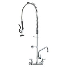 36in Wall-Mount Brass Kitchen Faucet with 12in Rotating Spout Pull-Down Sprayer