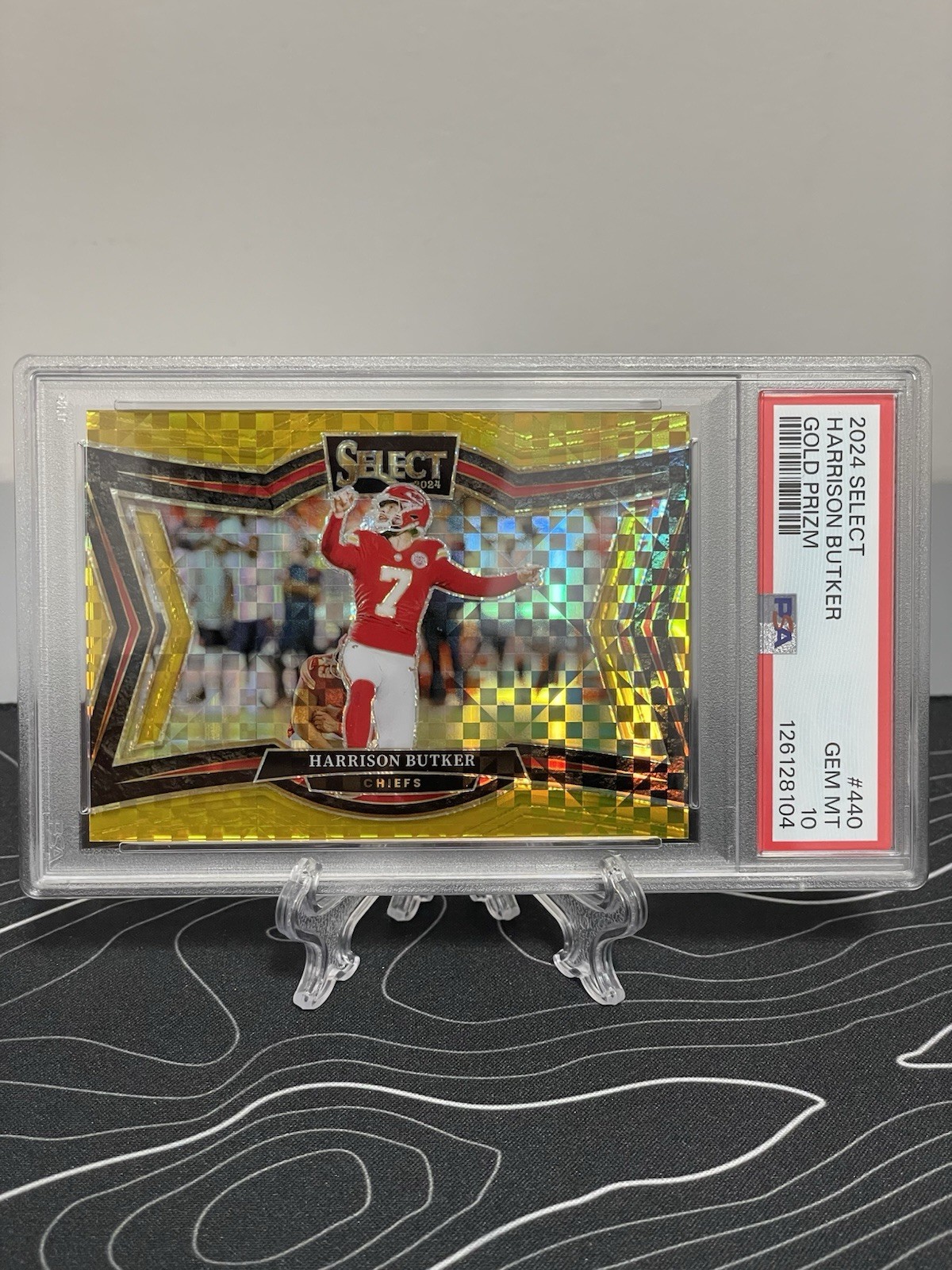 🔥Harrison Butker 2024 Select Field Level Gold Prizm #10/10 Bookend PSA 10 💎