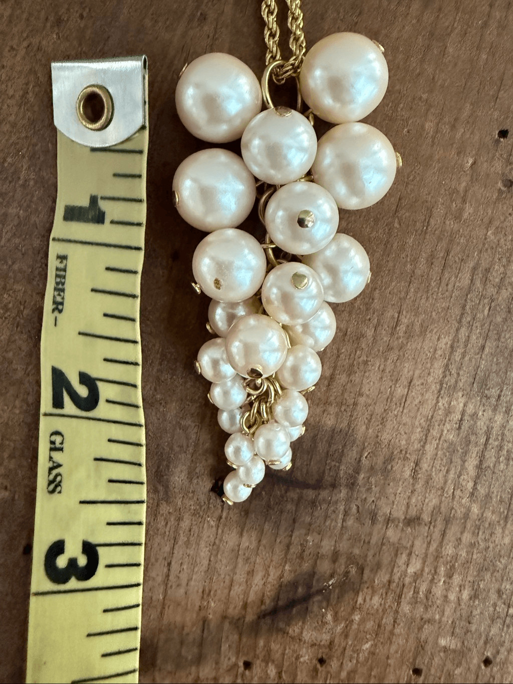 Unsigned Statement Necklace Pearl Cluster Gold Lo… - image 4