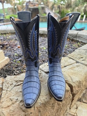 12 D  Hanson Exotics Giant Alligator Cowboy Boots Sueded Alligator Snip Toe NOS