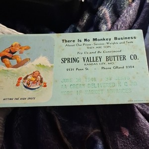 Spring Valley Butter Co. 1941 Advertising Ink Blotter Kansas City MO