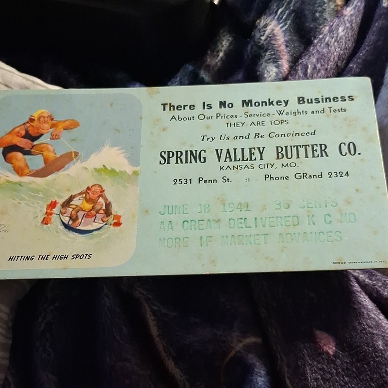 Spring Valley Butter Co. 1941 Advertising Ink Blotter Kansas City MO