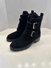 Paige Bridget Women's 9.5 Black Suede Pull On Zip Buckle Casual Ankle Bootie