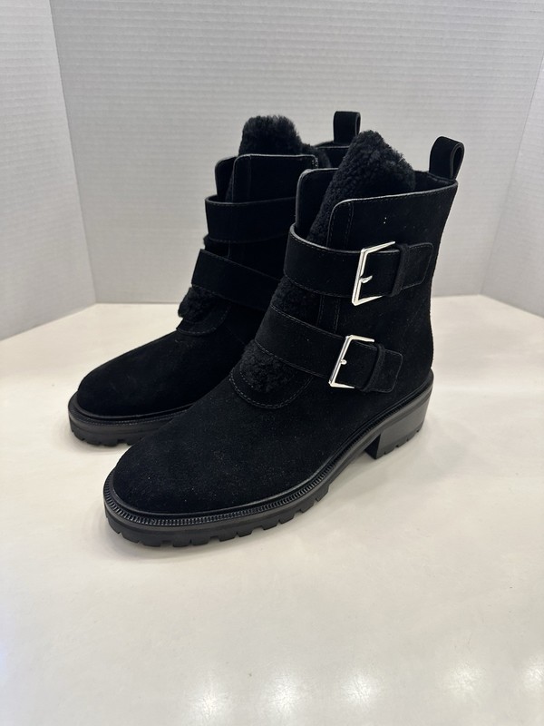 Paige Bridget Women's 9.5 Black Suede Pull On Zip Buckle Casual Ankle Bootie