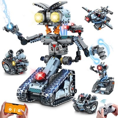Robot Building Toy with Lights, 5 in 1 Robotic Building Set with APP & Remote Co