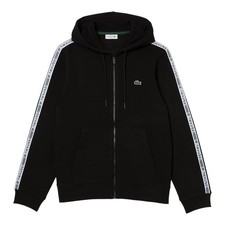 Image of Lacoste Classic Fit Hoodie Black Full Zip Stripes Track Jacket Sz 5 Large BNEW
