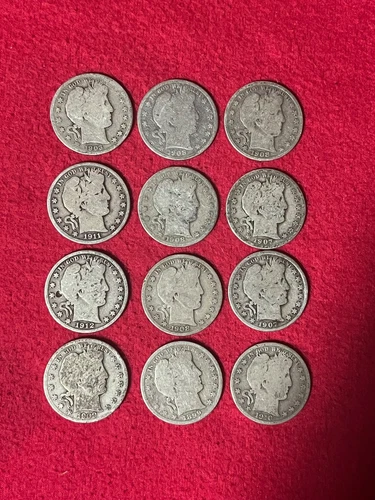 US Barber Half Dollars -  12 Coins   - Fine Silver - Fine Details - White Glove