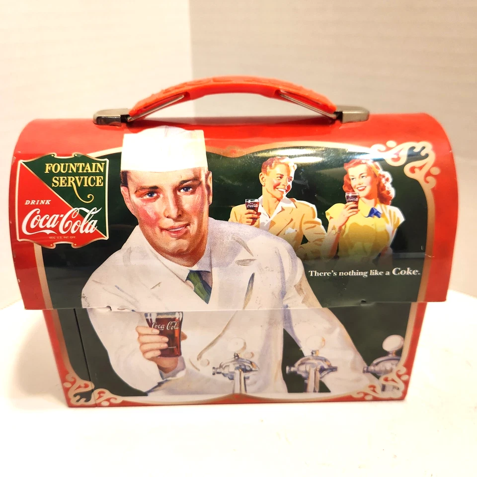 2012 COCA-COLA Workman Tin Lunch Box Red Fountain Service Retro EUC - Image 3 of 4