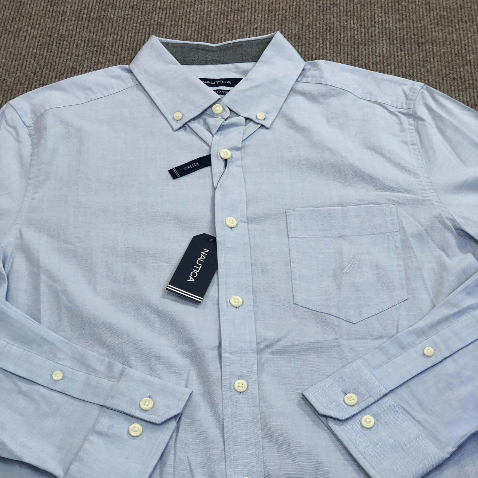 NEW Nautica Shirt Mens Medium Blue Long Sleeve Button Up Classic Fit Stretch image 2