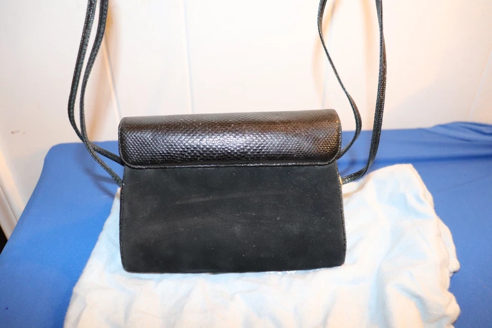 Cartera sin asas JUDITH LEIBER vintage auténtica NEGRA lagarto y gamuza Foto 3 de 4