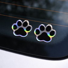 Pack 2 Holographic Paw Print Stickers - Rainbow Reflective Vinyl Decals
