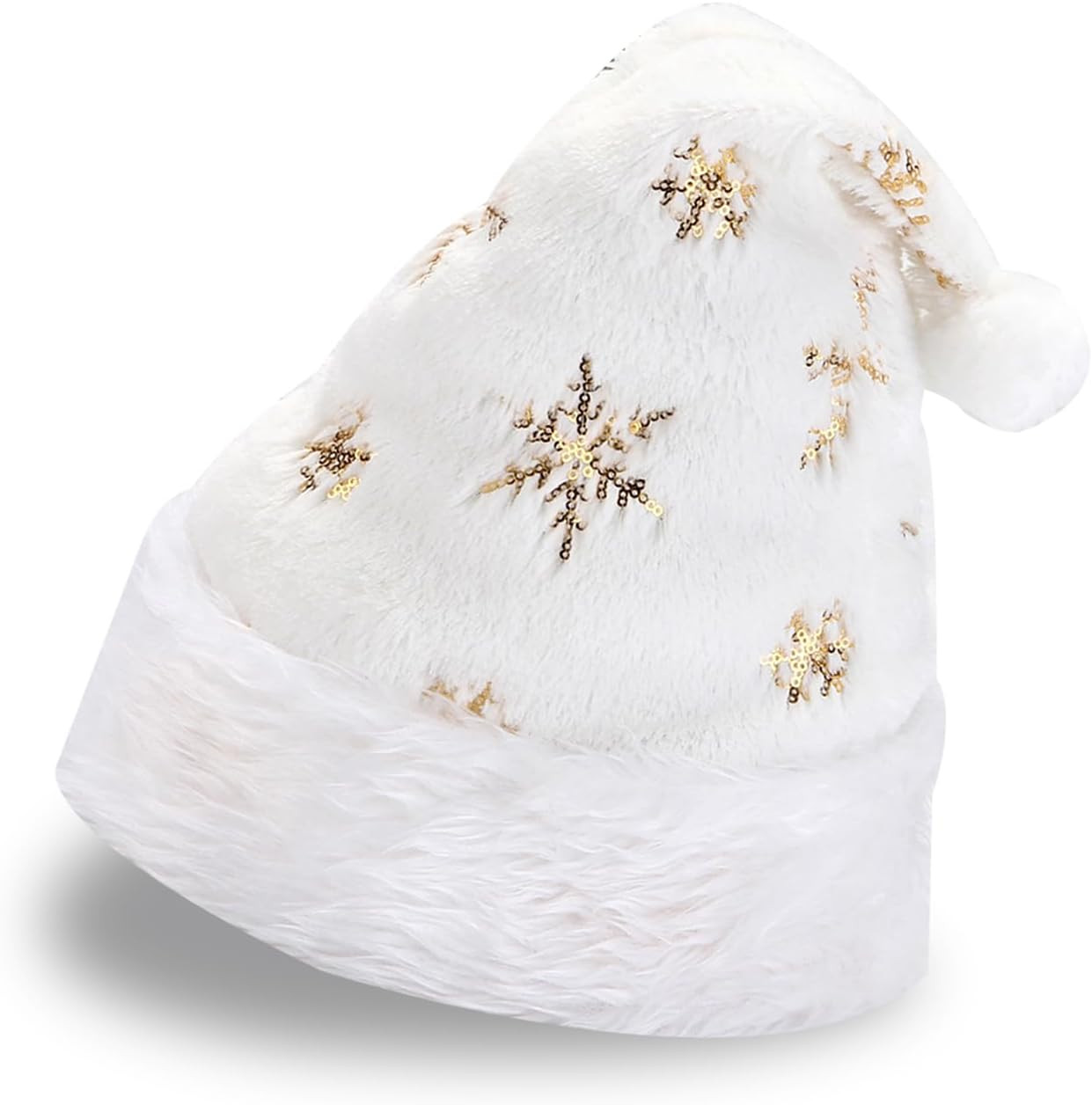 Gorro De Papá Noel De Peluche, Gorro De Navidad Con Lentejuelas, Blanco, Mantent