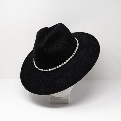 Lele Sadoughi Pearl Beaded Embellished Strand Wool Felt Fedora Hat Black OS Lele Sadoughi Pearl Beaded Embellished Strand Wool Felt  main image 3