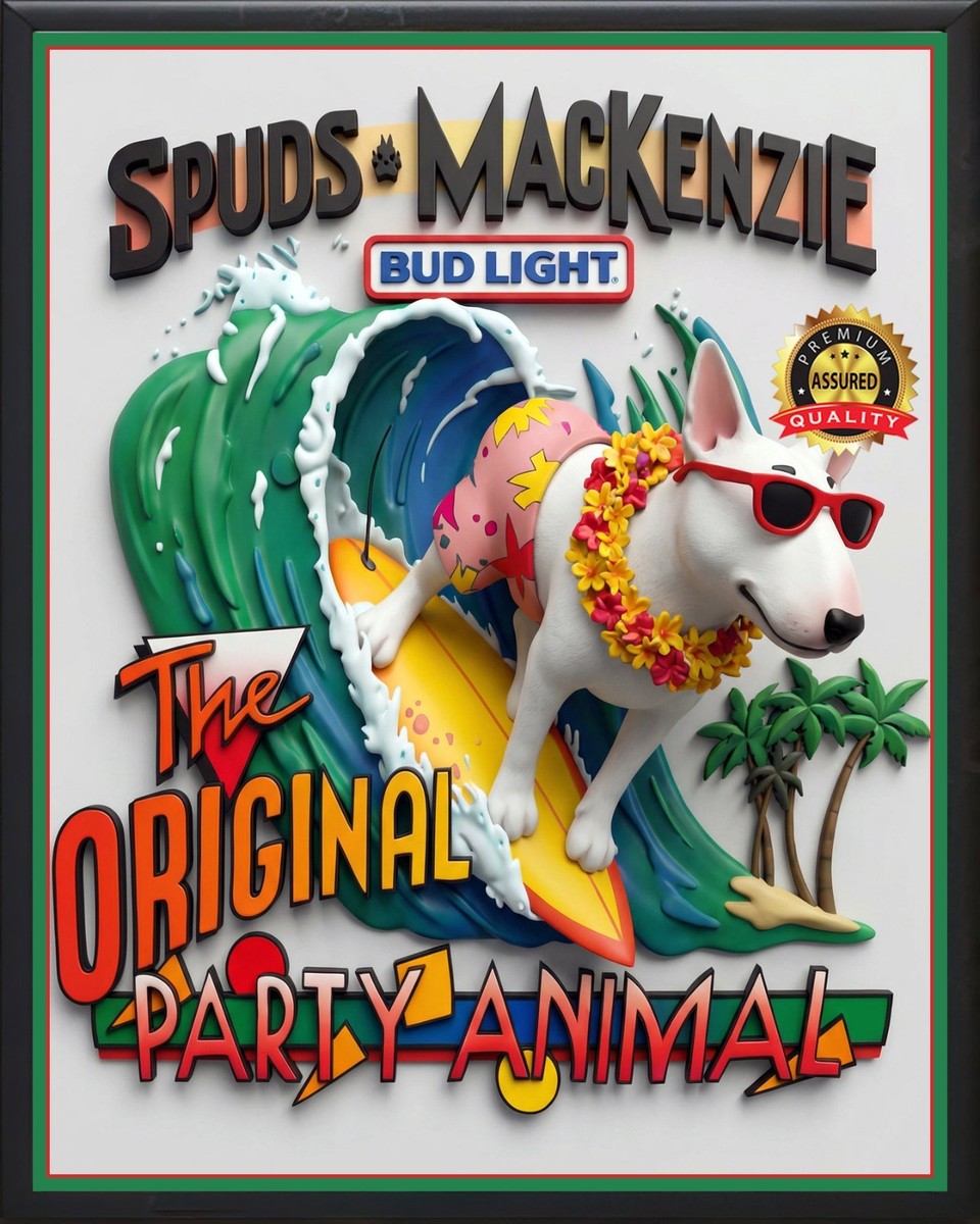 Spuds Mackenzie - Original Party Animal - Bud Light Metal Beer