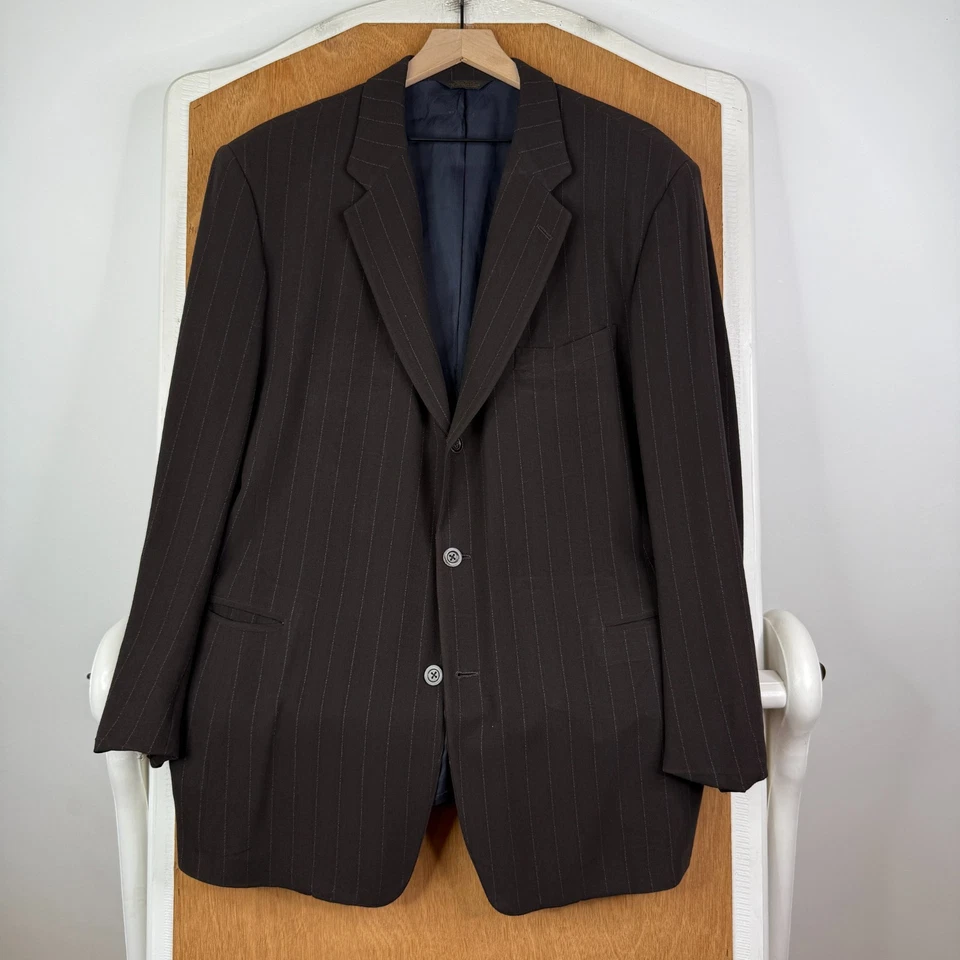 Traje De Colección DKNY Para Hombres 42L Marrón Rayas 2 Botones Años 90 Lana Lona Donna Karen EE. UU. Foto 2 de 4