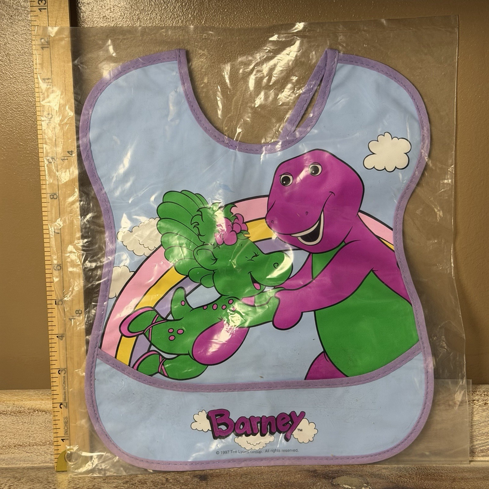Vintage 1993 Barney Playskool Baby Snap-on Bib Plastic USA Made NEW