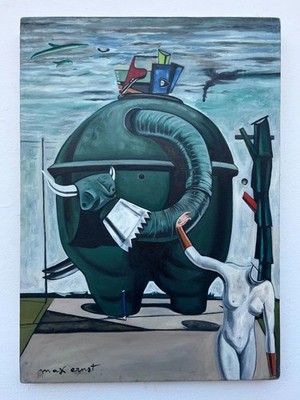 MAX ERNST ÖL AUF LEINWAND GEMÄLDE SIGNIERT UND VERSIEGELT MISST 20 X 28 ZOLL
