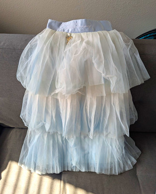 Disney Frozen Light Blue Tulle Tiered Long Skirt Embroidered Elastic Waist 2xL
