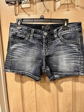Silver Jeans Co Toni Shorts Womens Sz31 Blue Embroidered Denim Stitching Casual