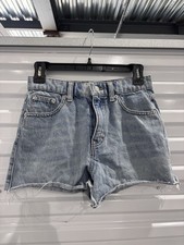 Topshop MOTO Petite Mom Denim Shorts Size 4 High Rise Light Wash Blue