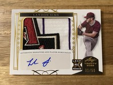 2022 Leaf Trinity - Patch Autographs Landon Sims #PA-LS1 Gold Foil /50 (AU, MEM,