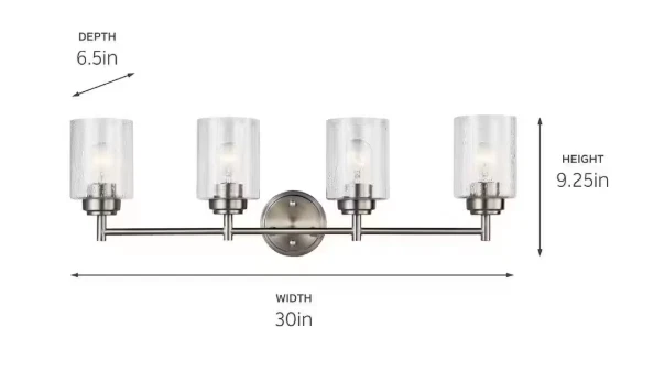 Kichler Winslow 4-Light Brushed Nickel Vanity Light with Seeded Glass Shade - Image 3 of 4