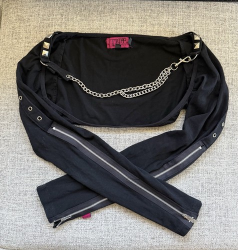 Vintage Tripp NYC Shrug Bolero donna piccolo nero borchiato catena punk gotico emo raver