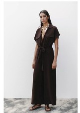 ZARA FLOWING JUMPSUIT WITH POCKETS / Chocolate  Brown / Size medium . 