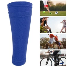 Soccer Shin Guard Socks Double Layer Shin Pad Sleeves for Football Training Blue