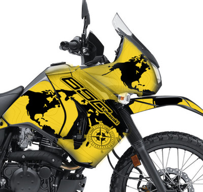 KAWASAKI KLR650 GRAPHICS KIT FULL BODY CARTOGRAPHIC YELLOW MAPS 2008 - 2018