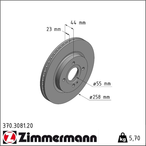 2X Zimmermann 370.3081.20 Bremsscheibe FüR Mazda 2 De Dh-image