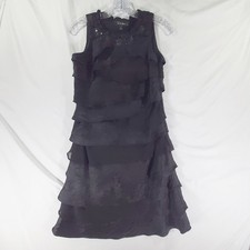 SL Fashion Black Tiered Beaded Neckline Ruffled Sleeveless Cocktail Dress Sz 4