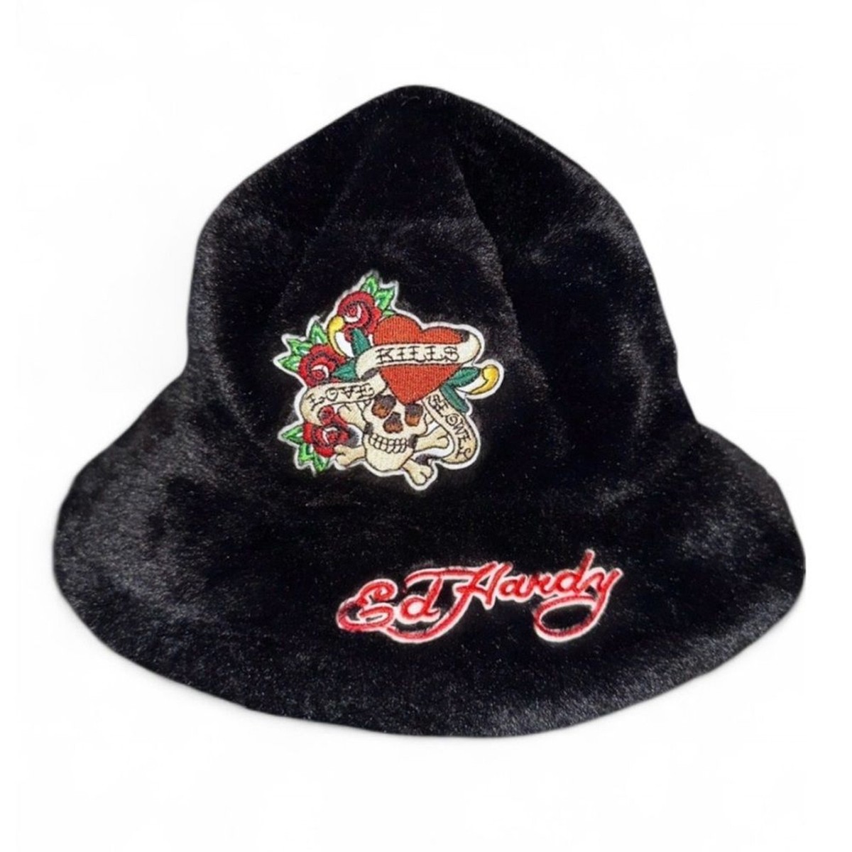 Ed Hardy Faux Fur Embroidered Bucket Hat | eBay