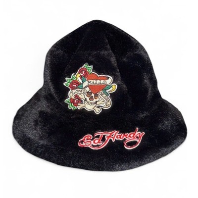 Ed Hardy Faux Fur Embroidered Bucket Hat | eBay