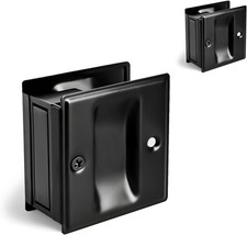 HOMOTEK 2 Pack Privacy Pocket Door Pull - No Switch 2 Pack, Lock-Black