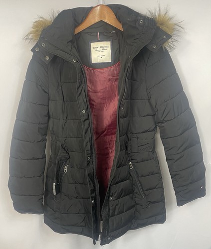 Tommy Hilfiger Daunenmantel Damen klein schwarz mit Gürtel Puffer Kapuze - Bild 4 von 12