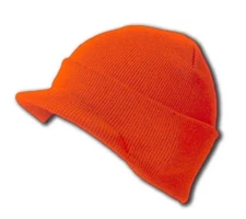 Beanie Hat Cap Neon Hunter Orange Gold GI Visor Knit Radar Military Brim Billed
