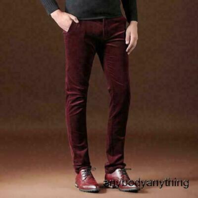 Mens Velvet Straight Long Pants Hot Formal Slim Casual Trousers Stretch Sz 28-38