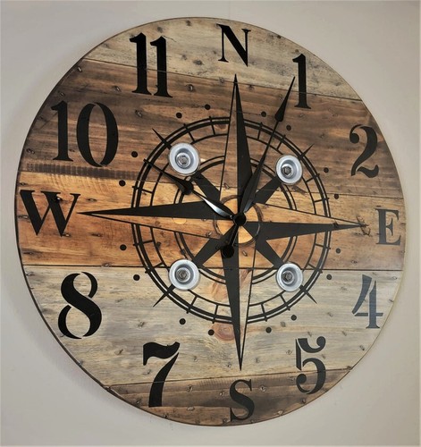 Farmhouse Wood Spool Wall Clock - 24 IN Round Wooden Clock - Personalized Gift - Picture 5 of 8