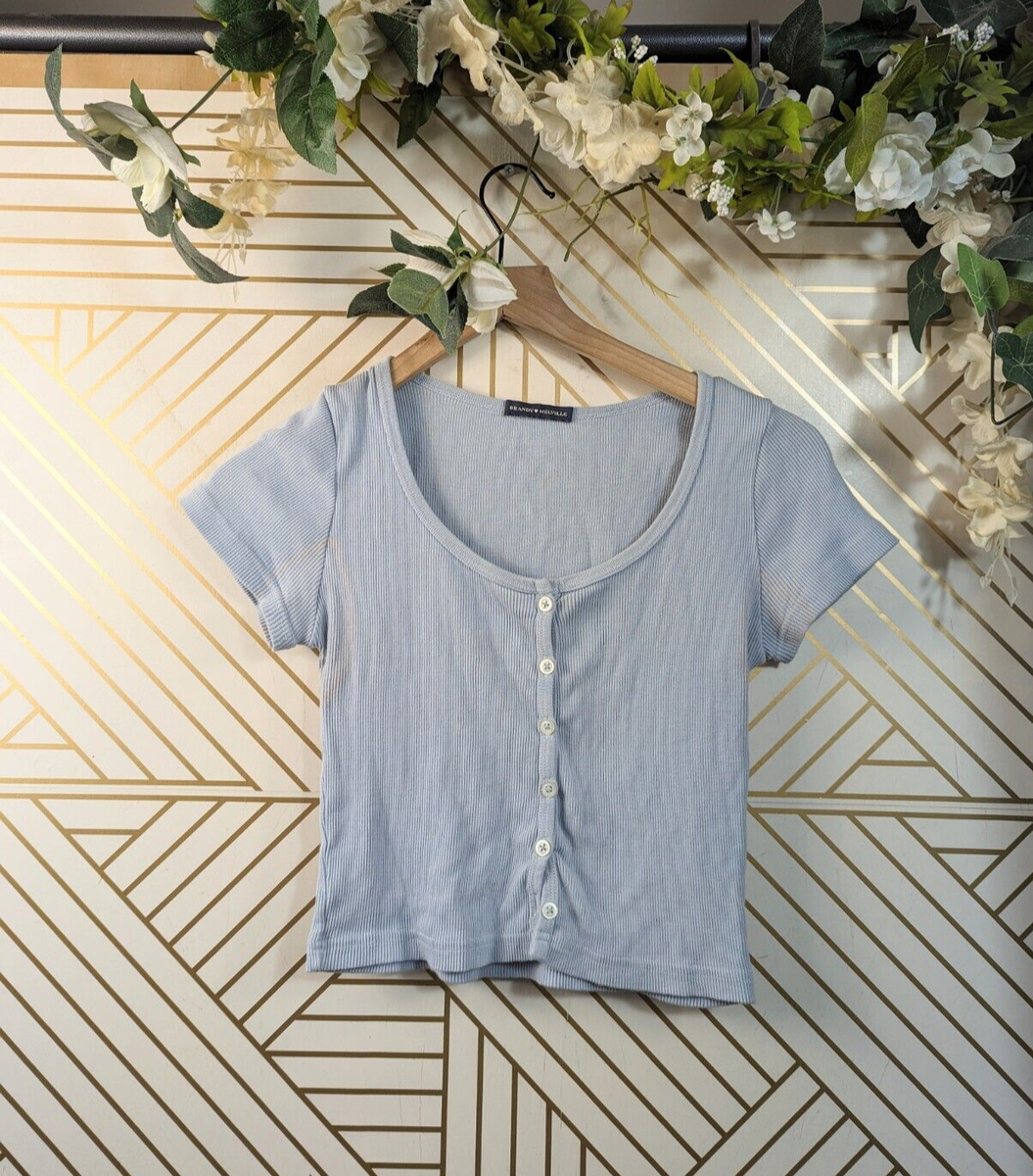 Brandy Melville Blue Zelly Crop Top Ribbed Button Down Baby Tee