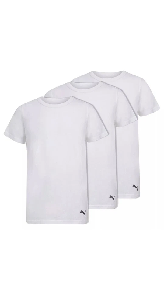 Pack de 3 camisetas blancas Puma de corte clásico cuello redondo para niños elige la talla Foto 4 de 4
