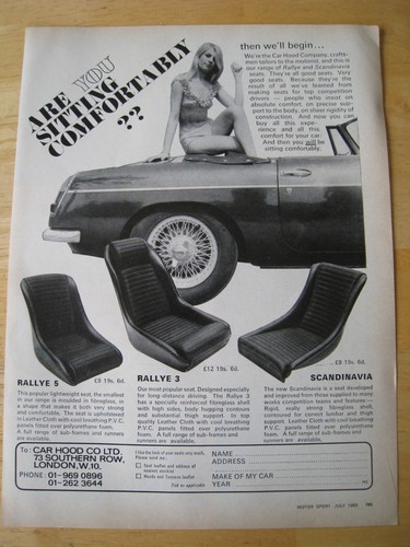 AUTO MOTORHAUBE FIRMA RALLYE 5 SKANDINAVIEN SITZE 1969 WERBUNG A4 AKTE 35