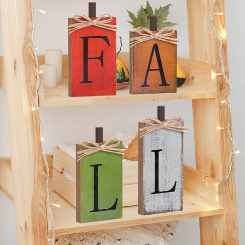 Fall Decorations for Home, Fall Decor - 4 Pcs Vintage Block Wooden Signs, Fall - 第 4/7 張圖片