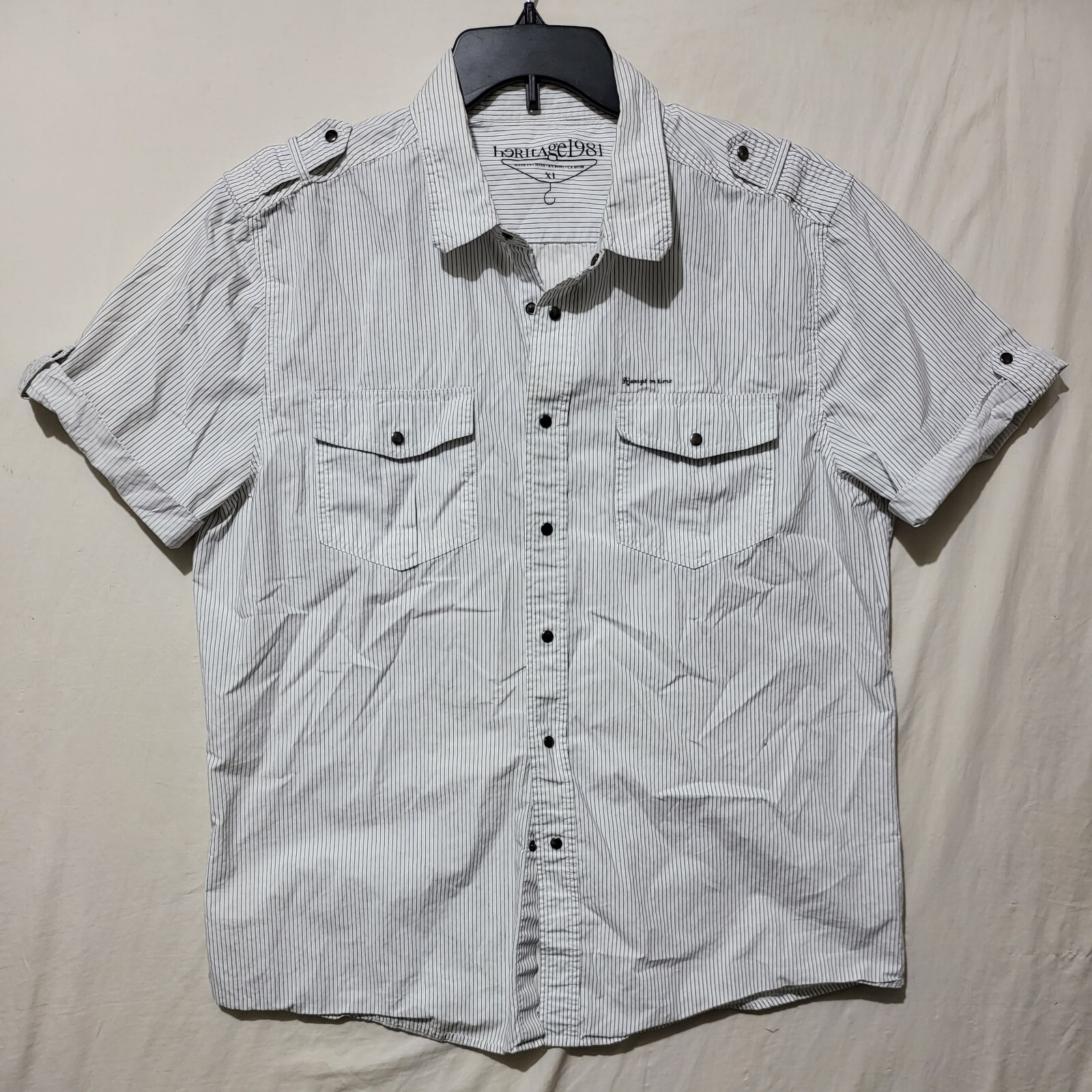 Heritage 1981 Snap Button Down White Black Short … - image 1