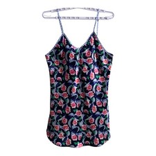 Vintage Adonna Nightgown L Blue Purple Floral Short Strappy Night Gown Satin PJs