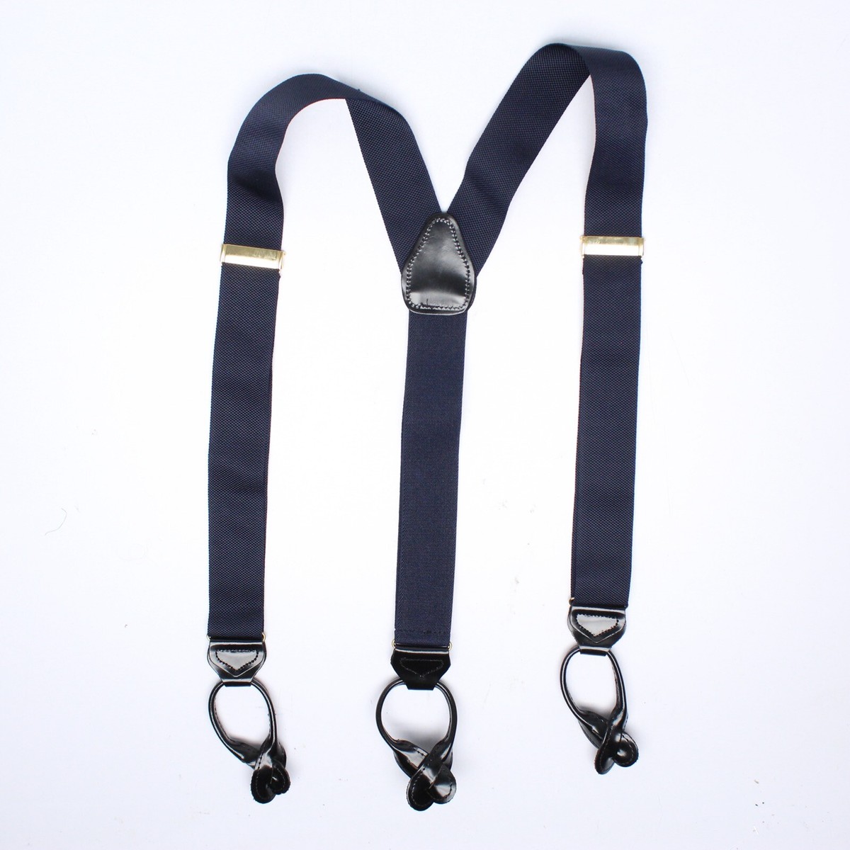 English Mens Braces Suspenders Solid Navy Blue Woven Nylon Black
